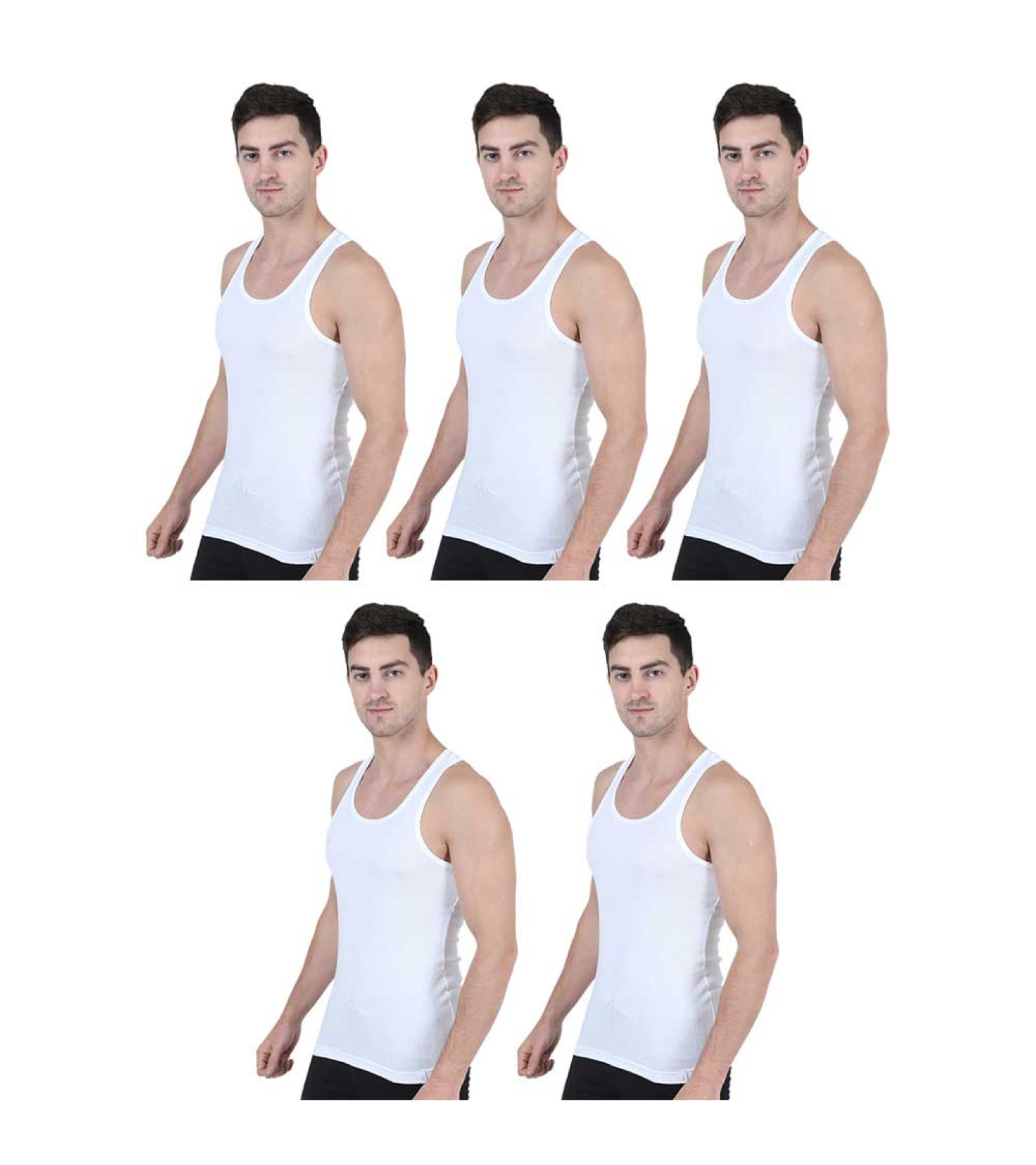 Men's Sleeveless Vest Combo Pack of 5 - Integra White